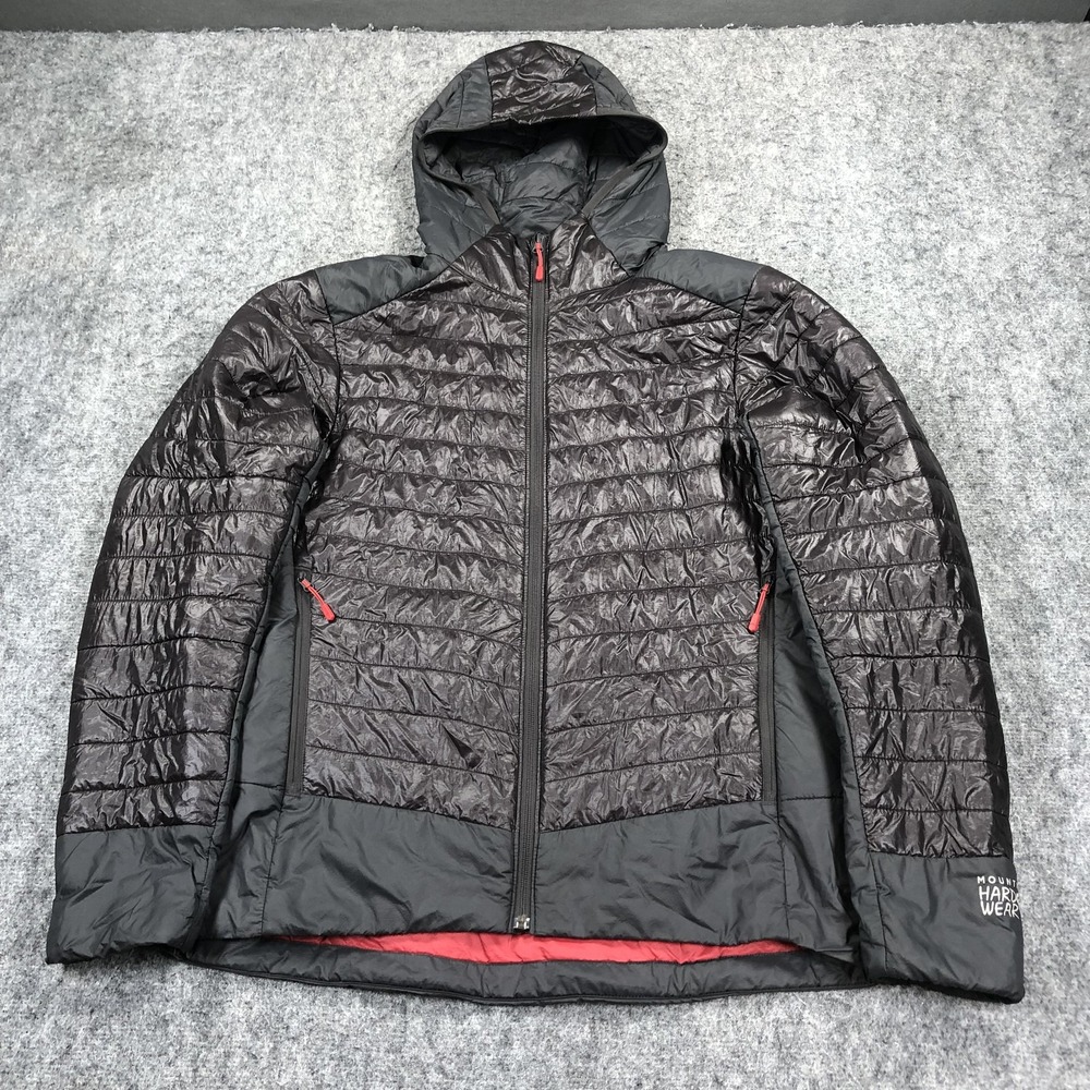 Mountain Hardwear Jacket Mens M Black Hooded Insulated Full Zip Lightweight
